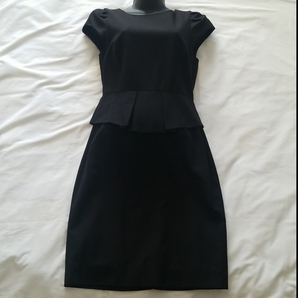 J Crew Classic Black A-Line Dress with Pleated Peplum Size 0